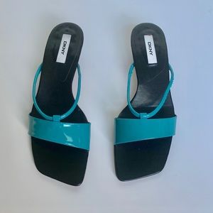 Dkny Shoes - DKNY Turquoise Patent Leather Kitten Heel Sandals Dkny Shoes - DKNY Turquoise Patent Leather Kitten Heel Sandals